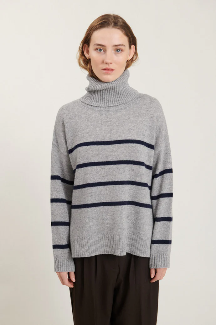 Lise striped t neck sweaters ba240 14 718 light grey mel. sky captain 690x crop center